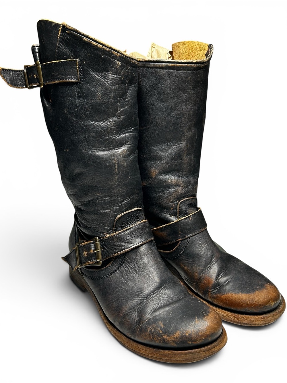 Freebird by Steven Crosby Tall Leather Moto Boots Distressed Black Size 8